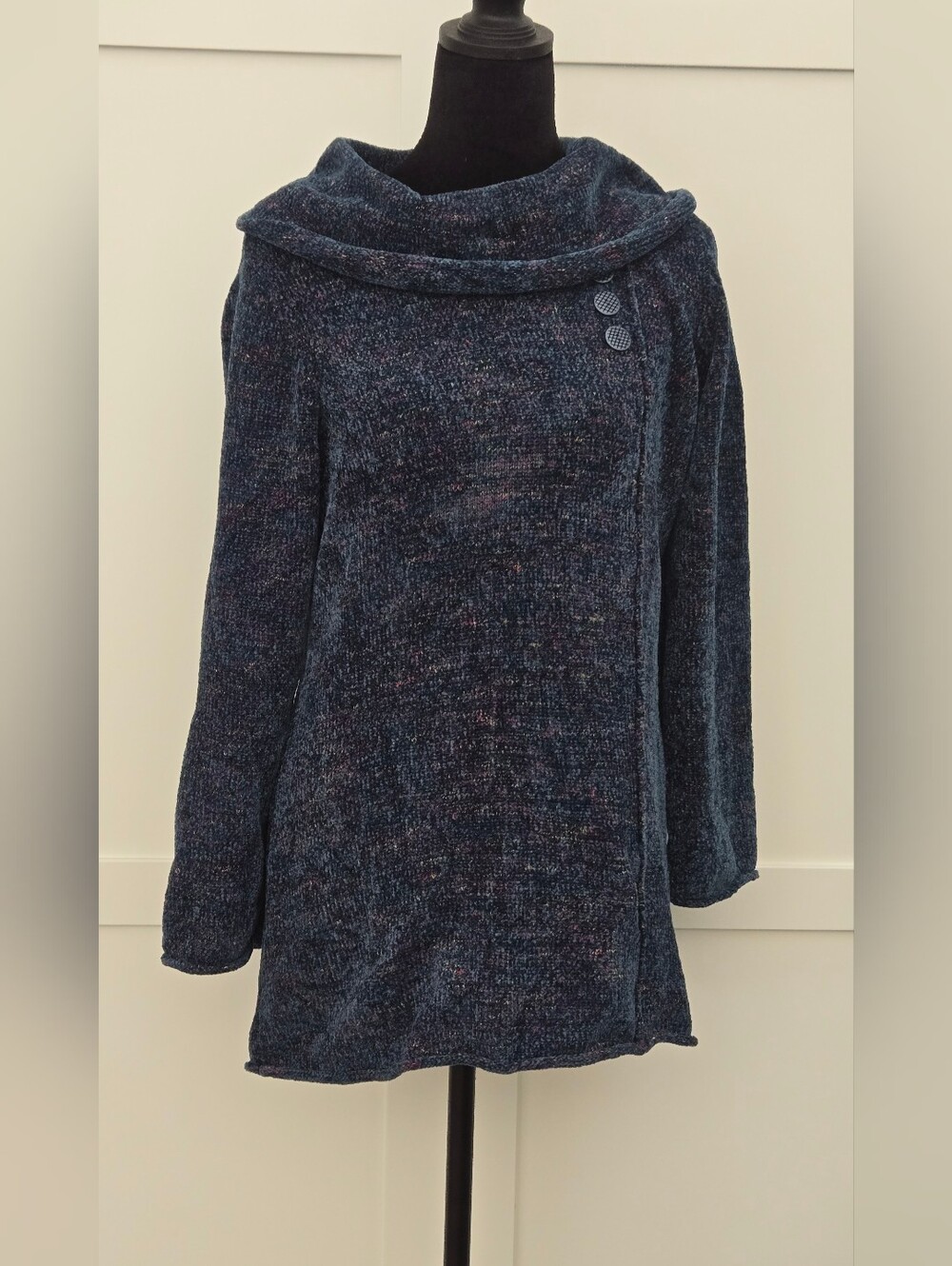 Habitat Chenille Navy Marled Oversized Cowl Neck Tunic Pullover Sweater Small